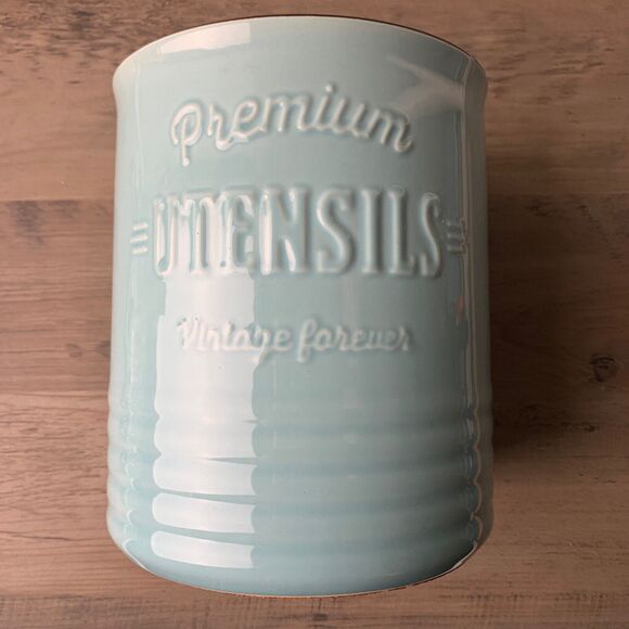 Dowan Kitchen Utensil Crock Ceramic Robin’s Egg Blue Large Farmhouse Cottagecore - Picture 1 of 8